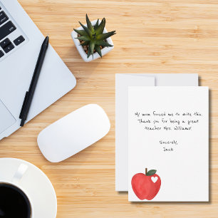 Funny Kids Note, Red Apple,Teacher Appreciation Thank You Card