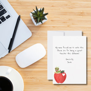 Funny Kids Note, Red Apple,Teacher Appreciation Thank You Card