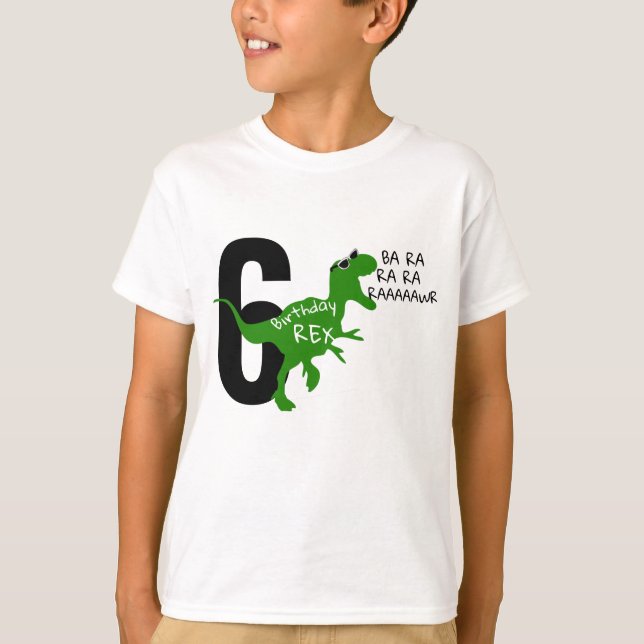 Funny Kids Personalised Birthday Dinosaur shirt  (Front)