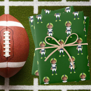 Funny Kids Photo Football Player Green Customized Wrapping Paper Sheet
