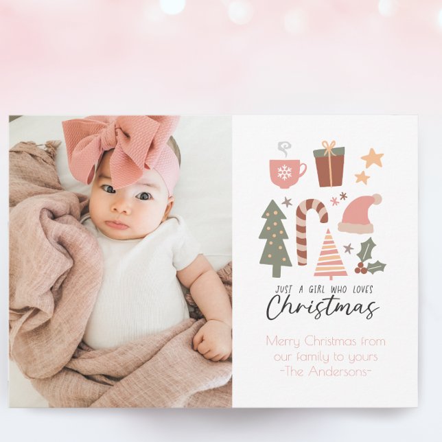 Funny Kids Photo Girl Who Loves Christmas Holiday Card (Creator Uploaded)