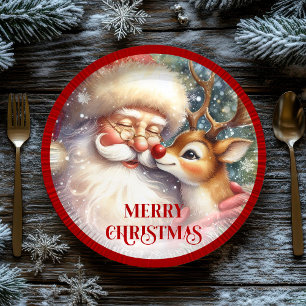 Funny Kids Santa Rudolph Holiday Party Plates