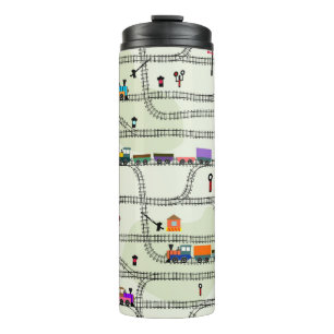 Funny kids seamless pattern railway with locomotiv thermal tumbler