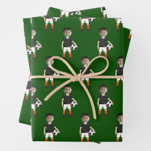 Funny Kids Soccer Player Photo Custom Green Wrapping Paper Sheet