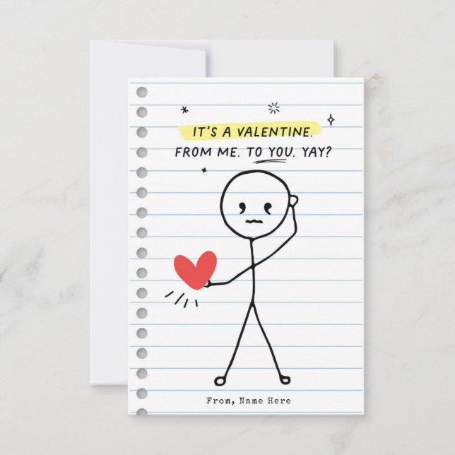 Funny Kids Valentine's Day Stick Figure Humour car Invitation (Front)