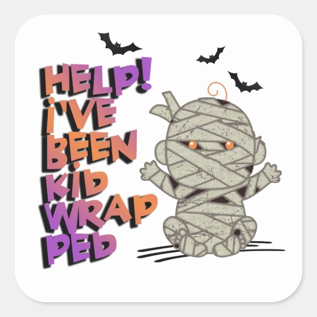 Funny Kidwrapped Mummy Baby Orange/Purple ID683 Square Sticker (Front)