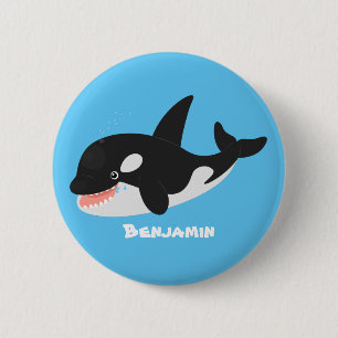 Funny killer whale orca cute cartoon illustration 6 cm round badge