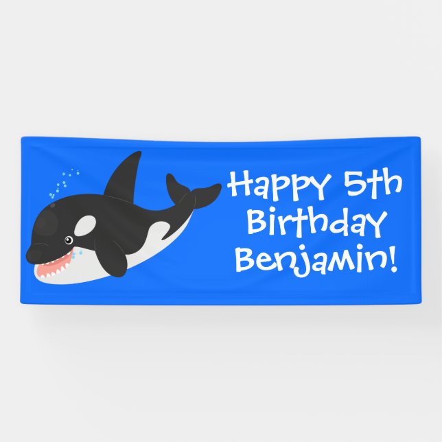Funny killer whale orca cute cartoon illustration banner (Horizontal)