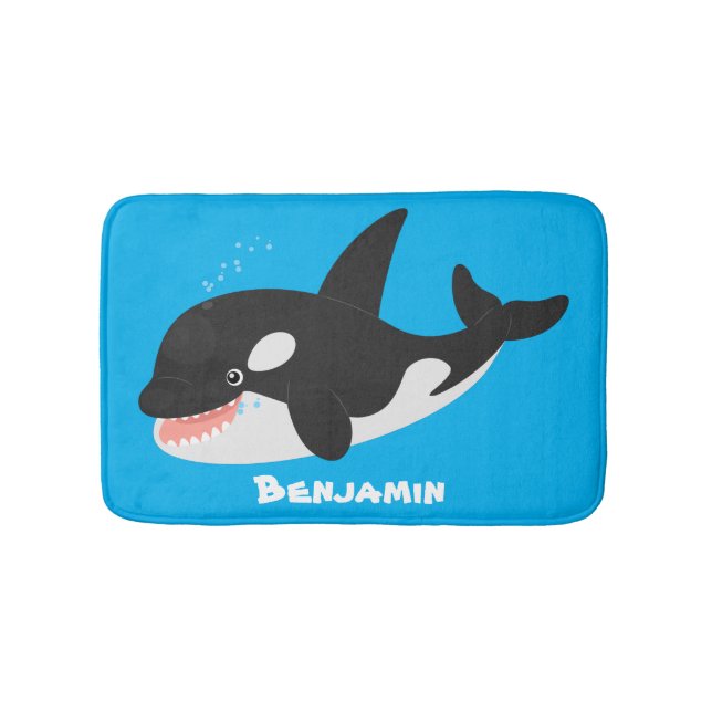 Funny killer whale orca cute cartoon illustration bath mat (Front)