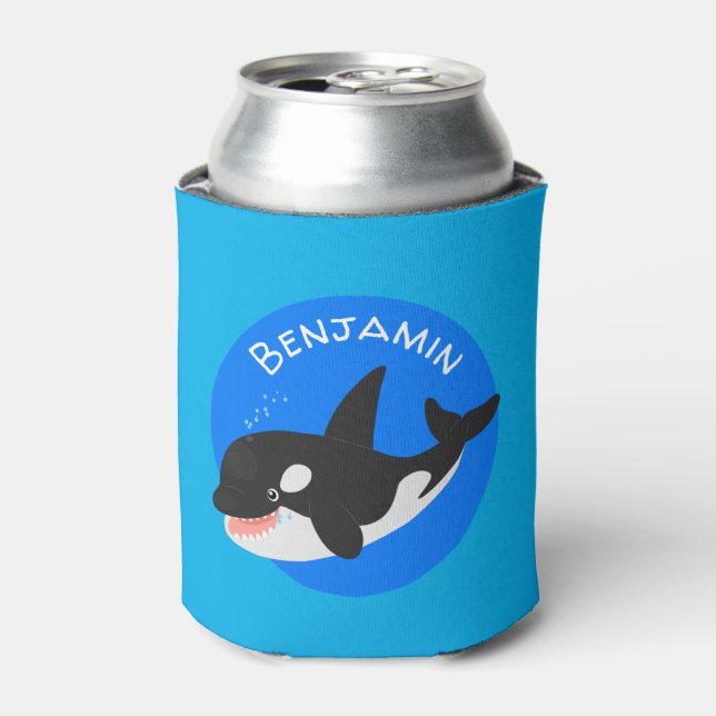 Funny killer whale orca cute cartoon illustration can cooler (Can Front)