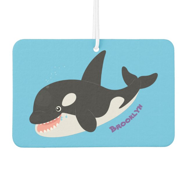 Funny killer whale orca cute cartoon illustration car air freshener (Front)