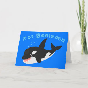 Funny killer whale orca cute cartoon illustration card