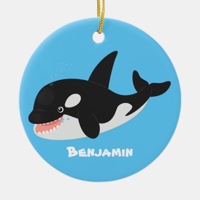 Funny killer whale orca cute cartoon illustration ceramic tree decoration (Front)