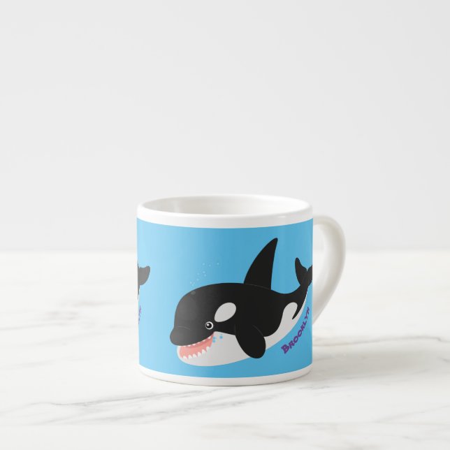 Funny killer whale orca cute cartoon illustration espresso cup (Front Right)