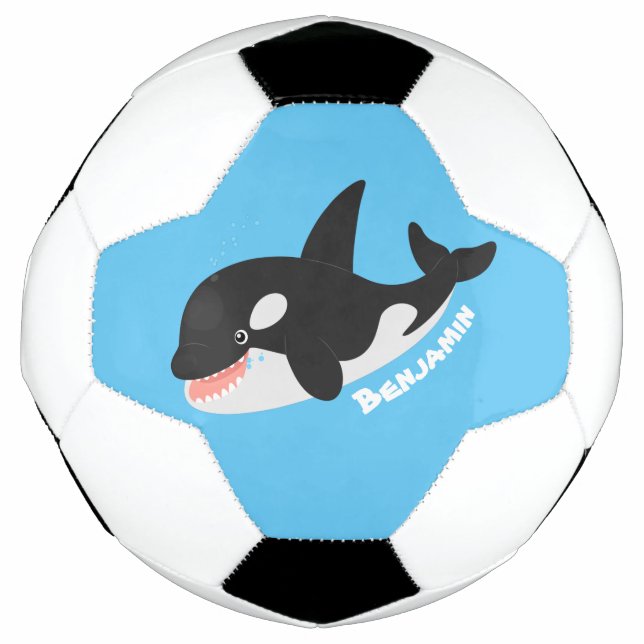 Funny killer whale orca cute cartoon illustration football (Front)