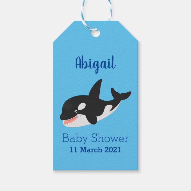 Funny killer whale orca cute cartoon illustration  gift tags (Front)
