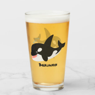 Funny killer whale orca cute cartoon illustration glass