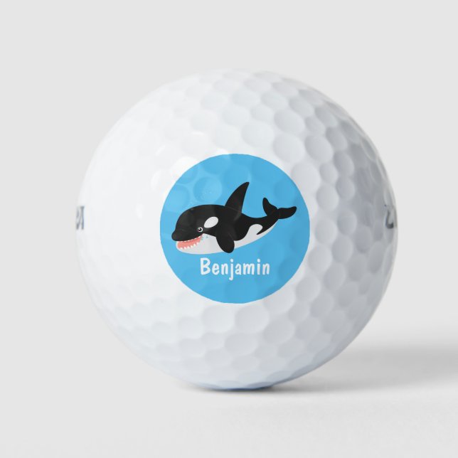 Funny killer whale orca cute cartoon illustration golf balls (Front)