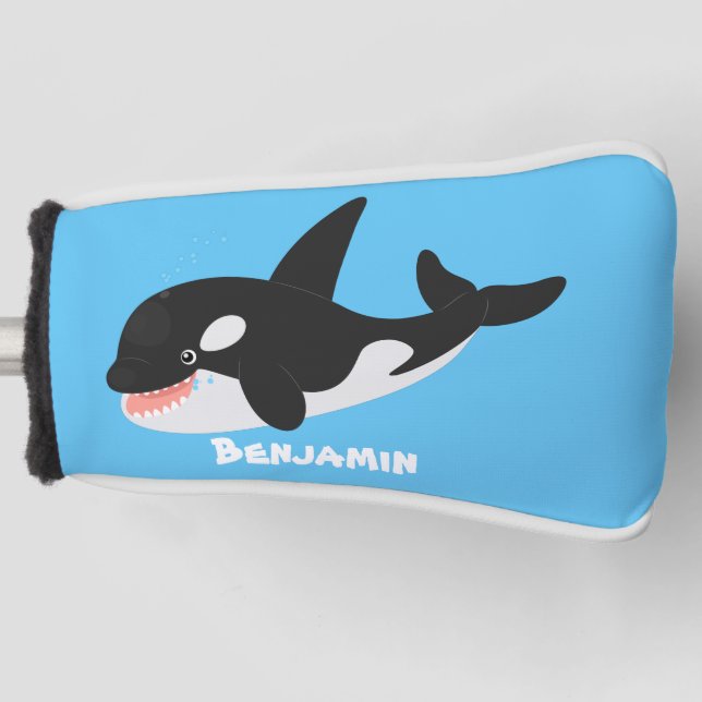 Funny killer whale orca cute cartoon illustration golf head cover (Front)
