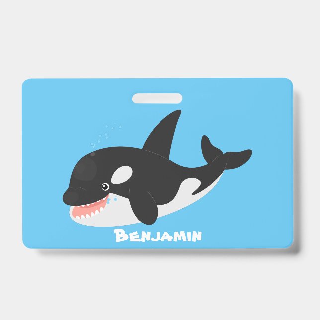Funny killer whale orca cute cartoon illustration ID badge (Front)