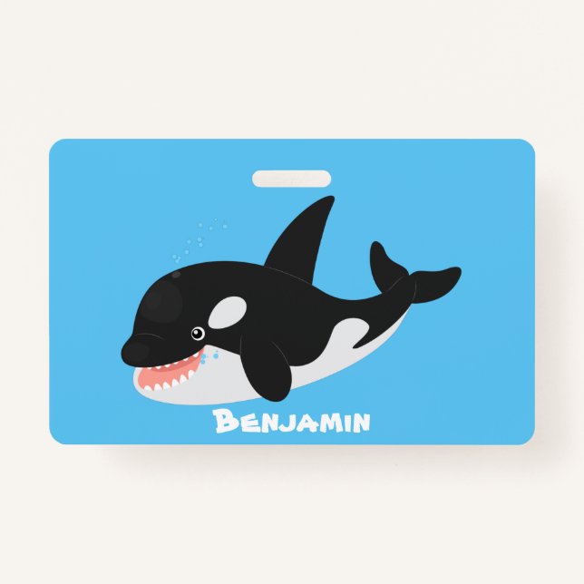 Funny killer whale orca cute cartoon illustration ID badge (Front)
