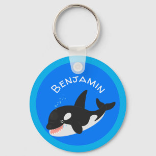 Funny killer whale orca cute cartoon illustration key ring