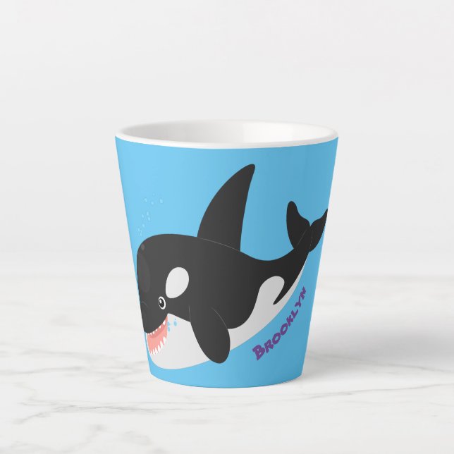 Funny killer whale orca cute cartoon illustration latte mug (Front)