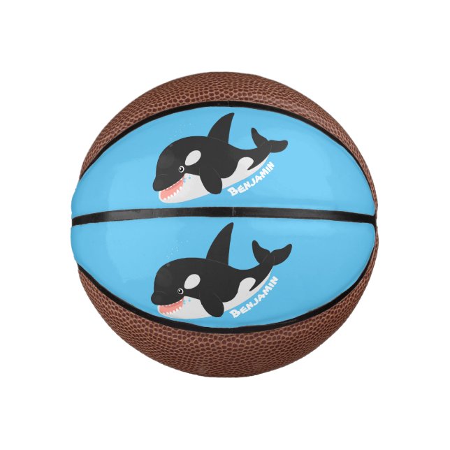 Funny killer whale orca cute cartoon illustration mini basketball (Front)