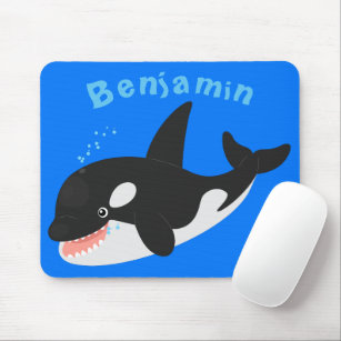 Funny killer whale orca cute cartoon illustration mouse mat