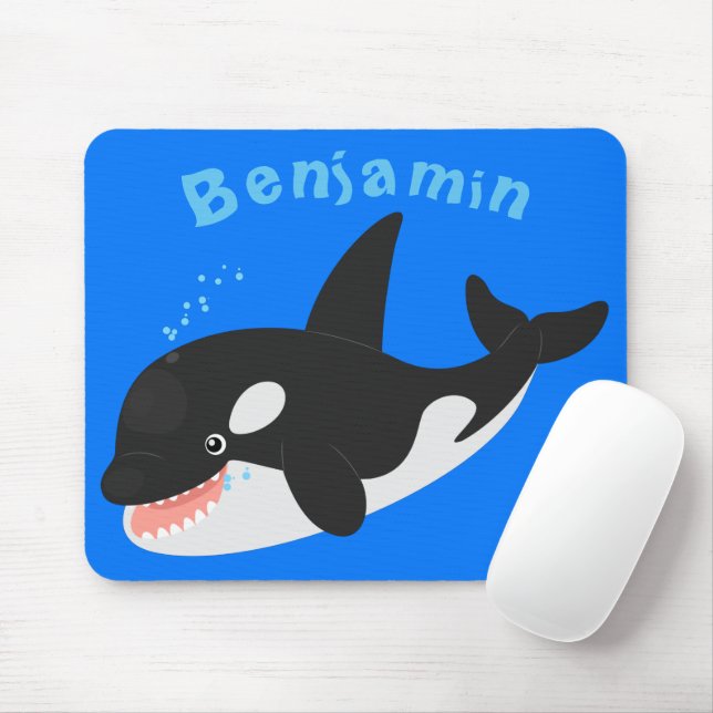 Funny killer whale orca cute cartoon illustration mouse mat (With Mouse)