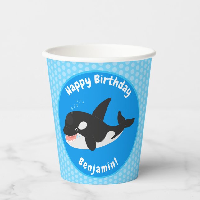 Funny killer whale orca cute cartoon illustration paper cups (Front)