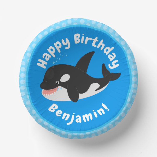 Funny killer whale orca cute cartoon illustration paper plate (Front)