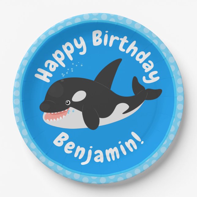 Funny killer whale orca cute cartoon illustration paper plate (Front)