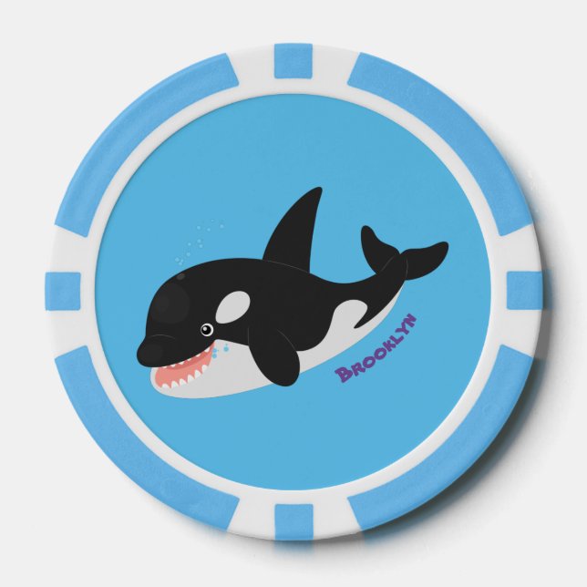 Funny killer whale orca cute cartoon illustration poker chips (Front)