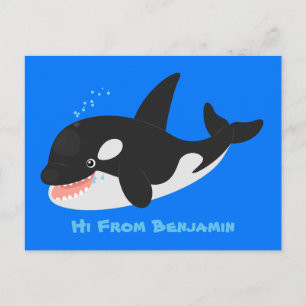 Funny killer whale orca cute cartoon illustration postcard