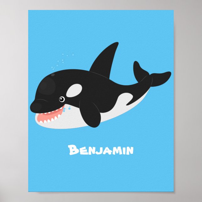 Funny killer whale orca cute cartoon illustration poster (Front)