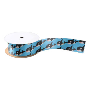 Funny killer whale orca cute cartoon illustration  satin ribbon