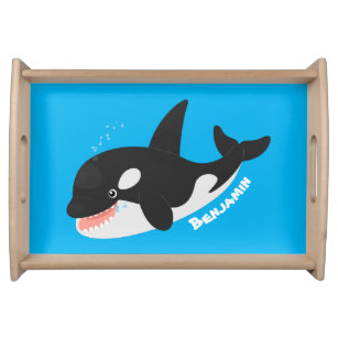 Funny killer whale orca cute cartoon illustration serving tray