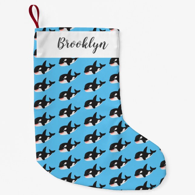 Funny killer whale orca cute cartoon illustration small christmas stocking (Front)