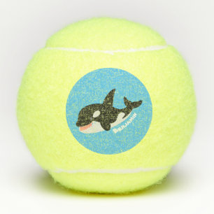 Funny killer whale orca cute cartoon illustration tennis balls
