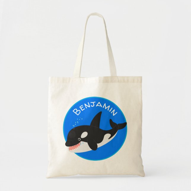 Funny killer whale orca cute cartoon illustration tote bag (Front)