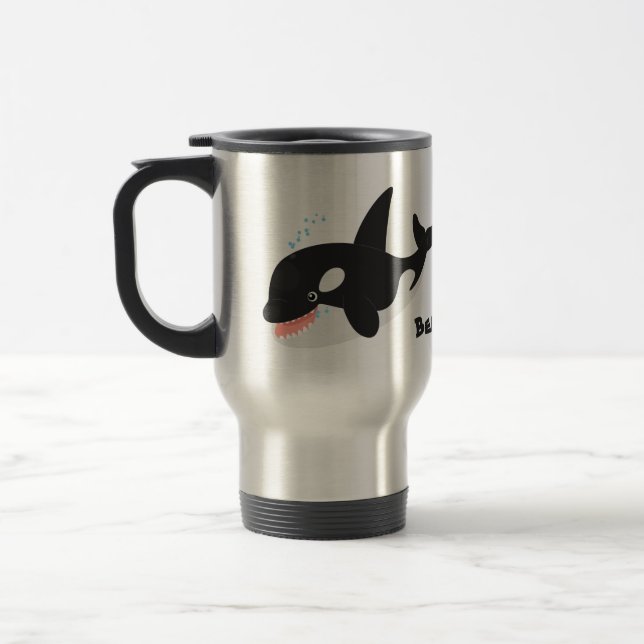 Funny killer whale orca cute cartoon illustration travel mug (Left)