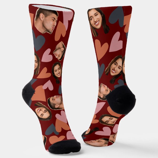 Funny Kiss Me Faces Cuple Romance Love Heart Socks (Angled)