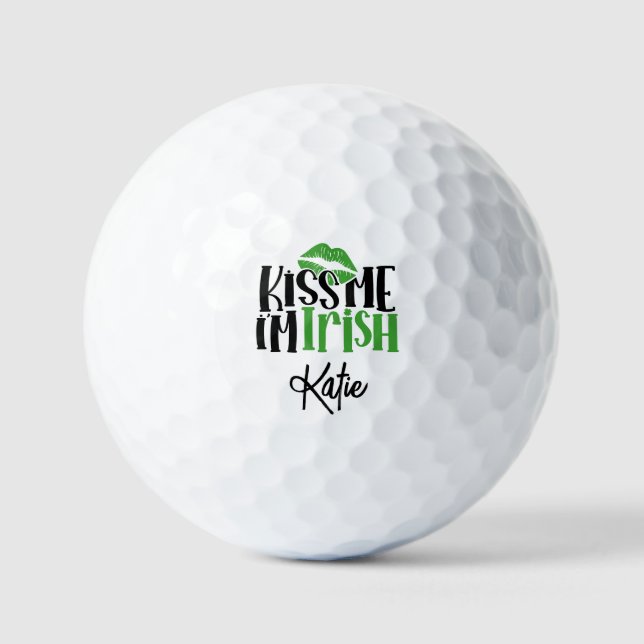 Funny "Kiss Me I’m Irish" Personalised St Patricks Golf Balls (Front)