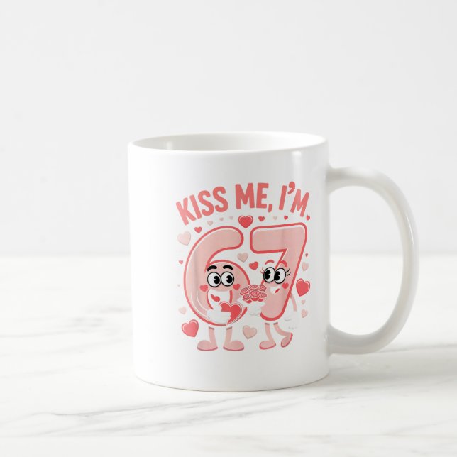 Funny Kiss Me I'm 67 Cute Valentine's Day Couples  Coffee Mug (Right)