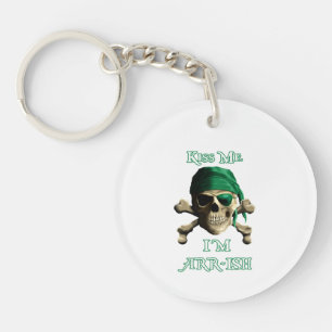 Funny Kiss Me Irish Jolly Roger Pirate Skull Key Ring