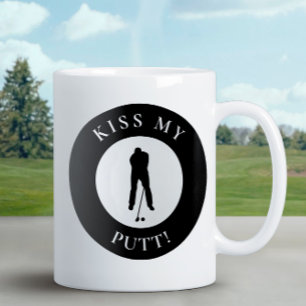 Funny Kiss My Putt Golfer Humour Silhouette Black Coffee Mug
