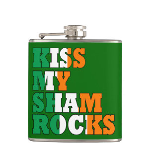 Funny kiss my shamrocks hip flask