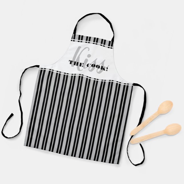 Funny Kiss The Cook Modern Humour Black White Grey Apron (Funny Kiss The Cook Modern Humor Black White Gray Apron)
