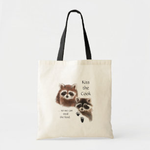 Funny, Kiss the Cook, Raccoons Tote Bag